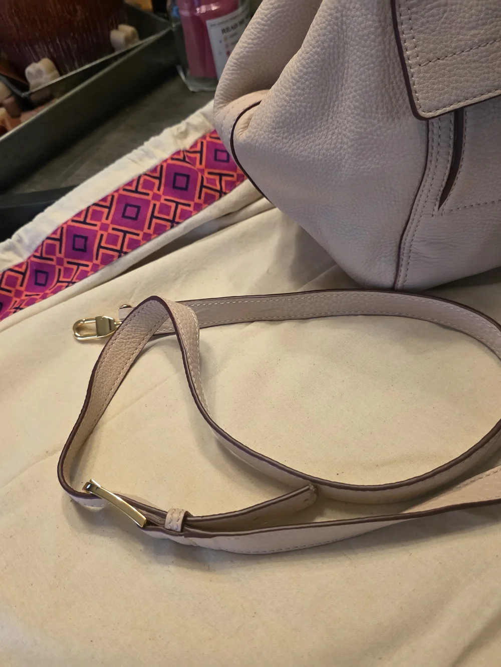 Tory Burch Blush Leather Tote with Braided Handles